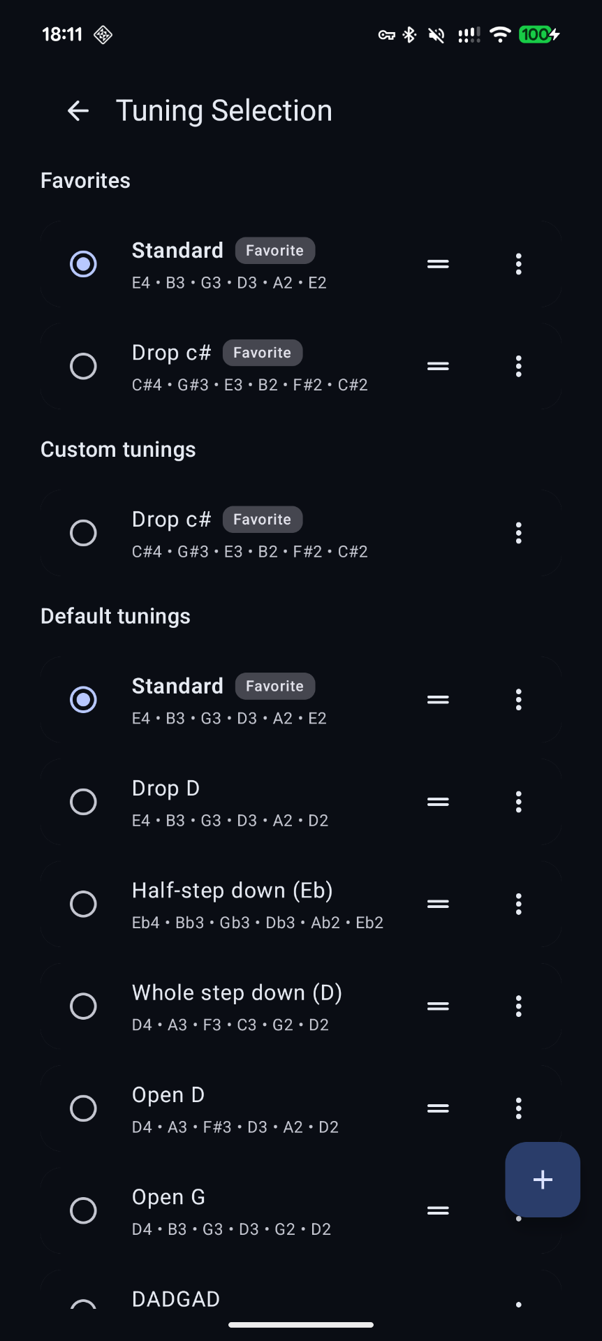 Tuning selection screen